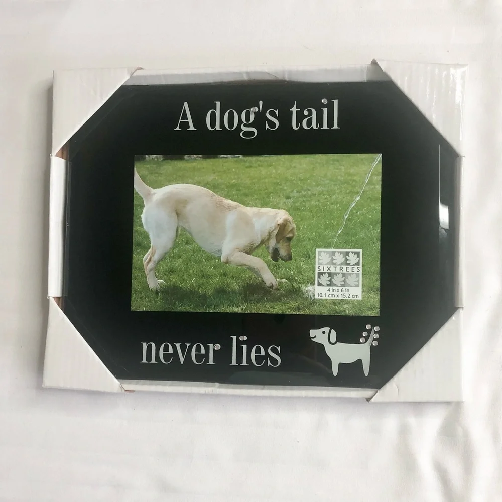 Christmas Pet Dog black glossy picture frame A Dogs Tail Never Lies 4” x 6”